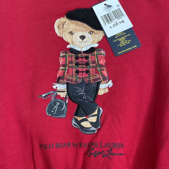 NEW Ralph Lauren Girls 12/14 Polo Bear Knit Sweater Dress Red Fleece Christmas - Picture 7 of 11